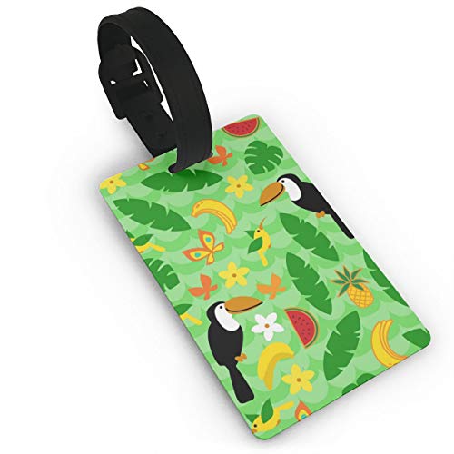 [IvebN] Seamless Pattern with Tropical Nature On Green Luggage Tags is PVC Material, Durable Very Suitable for Men and Women i