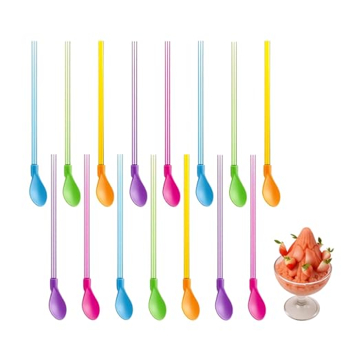 20PCS 2-in-1 Slush Straws Reusable Spoon Straws for Smoothies Cocktails Milkshakes & Coffee BPA-Free Plastic 5 Vibrant Colours 23.5cm Durable Design