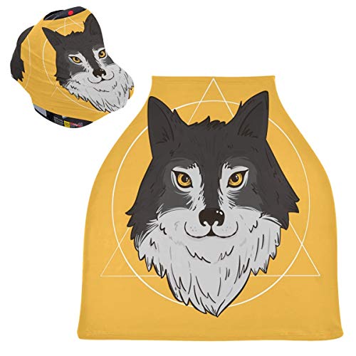 ジオメトリーかわいいウォルフベビーカーシートカバーキャノピー伸縮性看護カバー幼児用母乳の男の子の女の子のための通気性防風冬のスカーフ