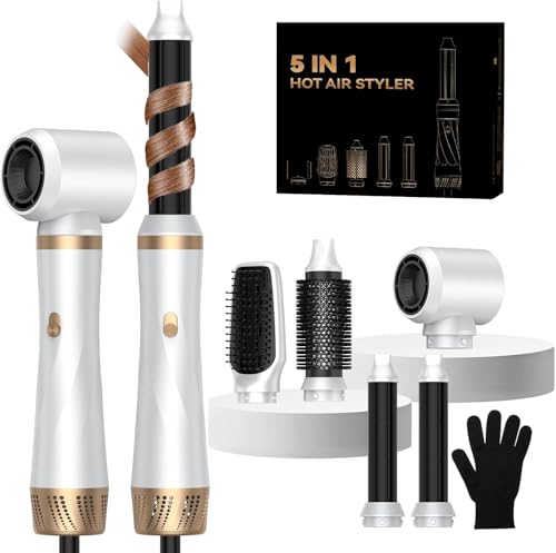 UMIGA Spazzola Soffiante Professionale 5 in 1, Airstyler 1000W per Capelli, Asciugatura Rapida con 3 Livelli Calore, Creare Ricci, Volume e Liscio Senza Danneggiare, Set Completo con Accessori