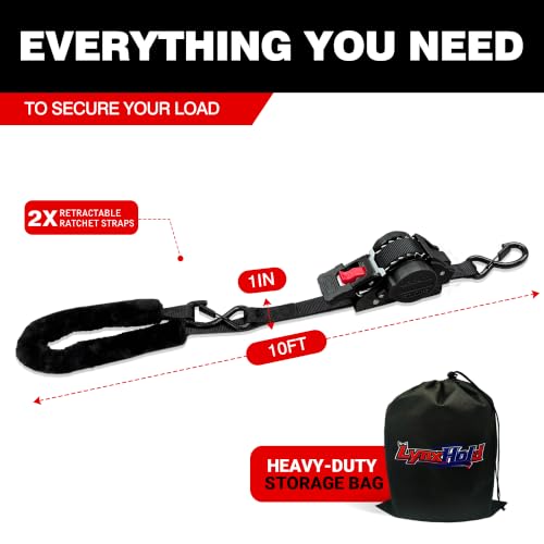 Image of Retractable Motorcycle Tie Down Straps, 1 inch x 10' with Fleece Sleeves