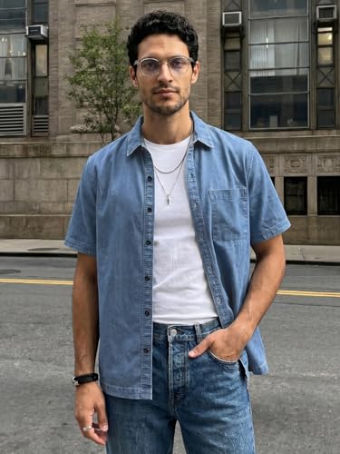 Image of Urbano Fashion Men's Oversized Fit Half Sleeve Washed Casual Denim Shirt