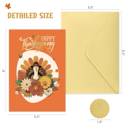 Image of FLYAB Happy Thanksgiving Card - 3D Gold Foil Turkey Gift for Family Friend