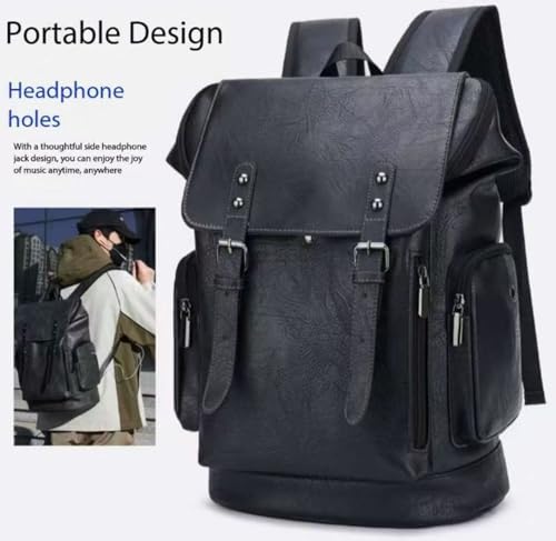 PU leather casual backpack 15.6 inches travel college work backpack business laptop backpack multi-pocket schoolbag (black3,Backpack) - Image 3