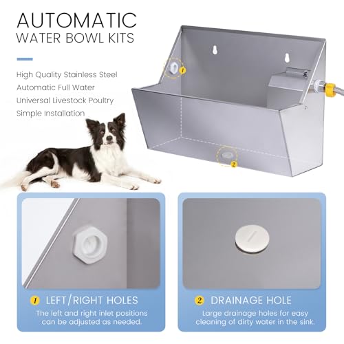 Muduoban TOLVWT Automatic Water Dispenser For Dogs,2.1Gal Outdoor Dog Water Bowl With Float Valve,304 Stainless Steel Automatic Pet Waterer thumb #3
