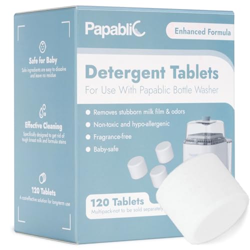 Image of Papablic 120Pcs Official Detergent Soap Tablets for Baby Brezza, GROWNSY, Momcozy Bottle Washer Pro, Effective Cleaning with Safe Highly Concentrated Formula