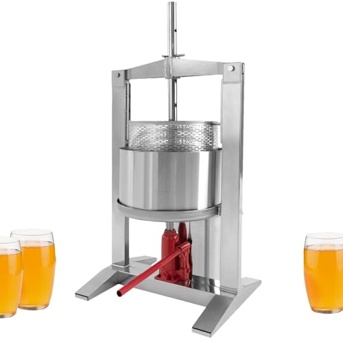 5.28 Gallon Heavy-duty Hydraulic Fruit Wine Apple Press Cross-beam Stainless Steel Fruit and Wine Press Manual Juice Crusher & Stemmer for Wine Grape Making with Leaky Bucket & Splash-proof Bucket