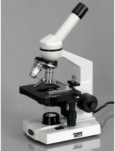 AmScope M600B-E2 Digital Compound Monocular Microscope, WF10x and WF20x Eyepieces, 40x-2000x Magnification, Brightfield, Tungsten Illumination, Abbe Condenser, Mechanical Stage, 110V, Includes 2MP Camera and Software