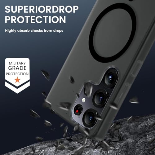 Image of DIZORO Matte Case for Samsung Galaxy S24 Ultra Compatible with MagSafe, Camera Lens Full Protection, Shockproof Translucent Frosted TPU Soft Phone Cover, Anti-Fingerprint (Black)