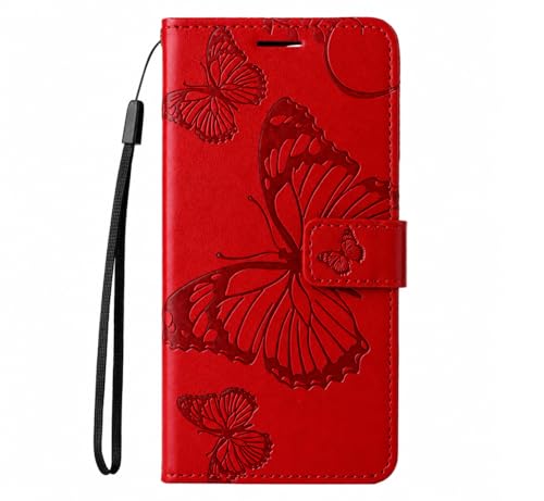 Image of TELETEL Butterfly Magnetic Closure Wallet Card Holder Flip Case for Vivo V50 5G|Mobile Cover|Back Flip Cover - Red