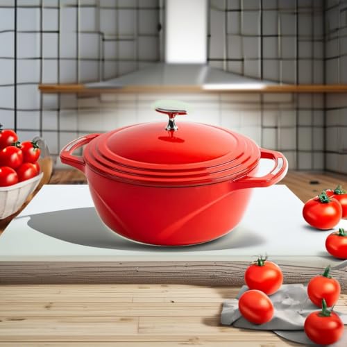 Image of Lodge USA Enamel 4.5 Qt Enameled Cast Iron Dutch Oven - Cast Iron Cookware - Dutch Oven Pot with Lid - Cherry On Top Color - 4.5 Qt Capacity