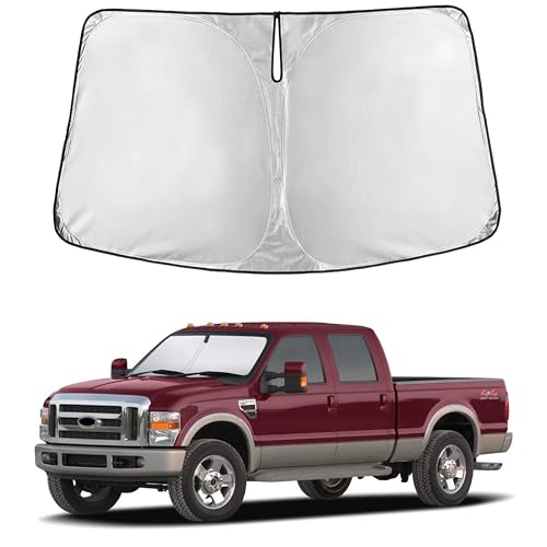 Image of EcoNour Windshield Sun Shade Compatible for Ford F-250 2008-2016 | Heavy-Duty Truck Front Window Sunshade | Foldable Sun Visor Shield | Blocks UV Rays & Reduces Cabin Heat