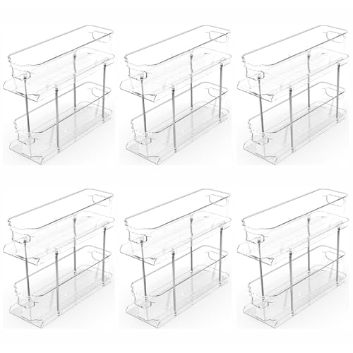 SUOXING 6 Pack Bathroom Under Sink Organizer for Small Spaces,5.1' Narrow 2 Tier Under Cabinet Storage for Cleaning Supplies Organization,Pull Out Kitchen Cupboard Underneath Sink Organizer,Clear