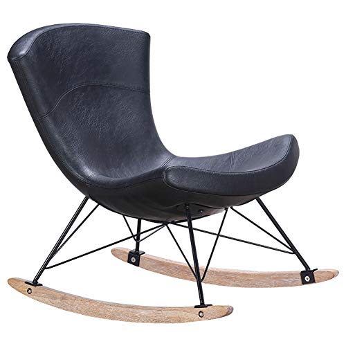 XUE Rocking Chair, Comfortable Living Room Lounge Chair Non-Slip Leather Art Single Leisure Rocking Chair Home Solid Wood Balcony Lounge Chair Patio Lawn & Garden