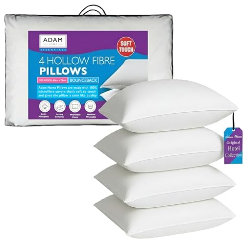 Adam Home Pillows 4 Pack Soft Support Hotel Quality Side Sleeper Bounce Back Bed Pillow Quick rebound & Dust Proof Resistant Premium Filled Soft Pillows Pack of 4