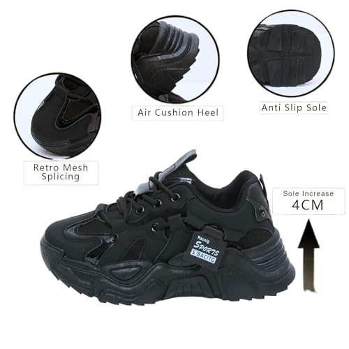 Chunky Sneakers for Women,Anti Slip Fashionable Retro Height Increasing Lace up Shoes,Breathable Verastile Casual Style4