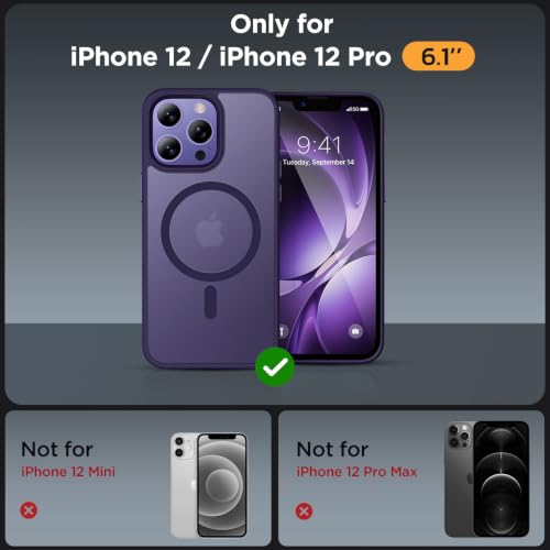 Image of Miracase Magnetic for iPhone 12 /12 Pro Case (Compatible with MagSafe) Military-Grade Protection, Anti-Fingerprint Translucent Matte Phone Cover for iPhone 12 /12 Pro Case 6.1 inch, Dark Purple