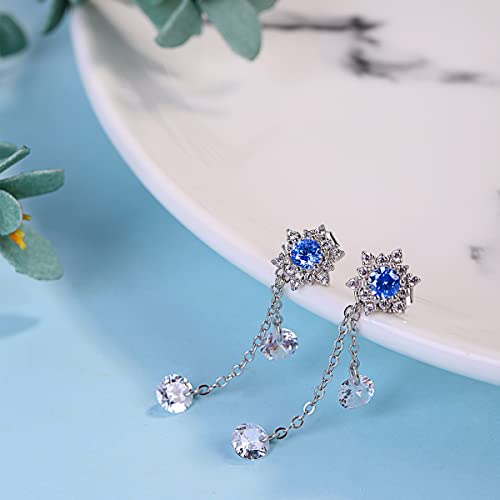 Snowflake Stud Earrings For Women Girls, 14K White Gold Plating S925 Sterling Silver Hypoallergenic Earrings, 2In1 Sparkle Blue Crystal Snowflake Dangle Earrings For Christmas Gifts Winter Holiday #TOP6