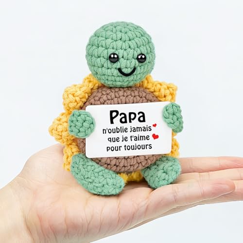 HUKUMA Cadeau Papa Noel, Cadeau Anniversaire Papa, Tortue en Crochet Main avec Carapace en Tournesol, Cadeaux Émouvant pour Papa et Père Anniversaire, Noël, Fête des Pères – vue 4