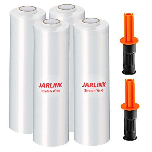 JARLINK 4 Stück Stretchfolie, 38,1 x 304,8 m Schrumpffolie für Palettenfolie, industrielle Stärke, Stretchfolie mit Griffen, selbstklebende Verpackung, robuste Folie zum Umzug, 68 Gauge, klar Cover