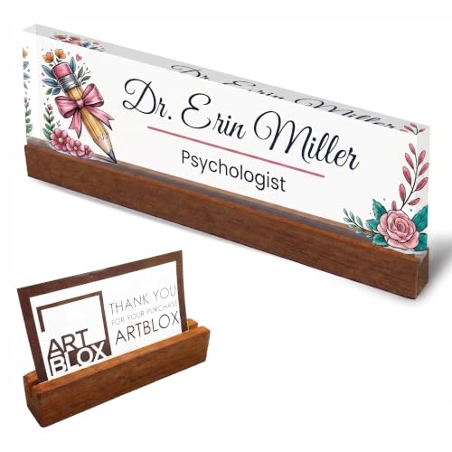 Image of Personalized Acrylic Name Plate with Pencil Flower Design