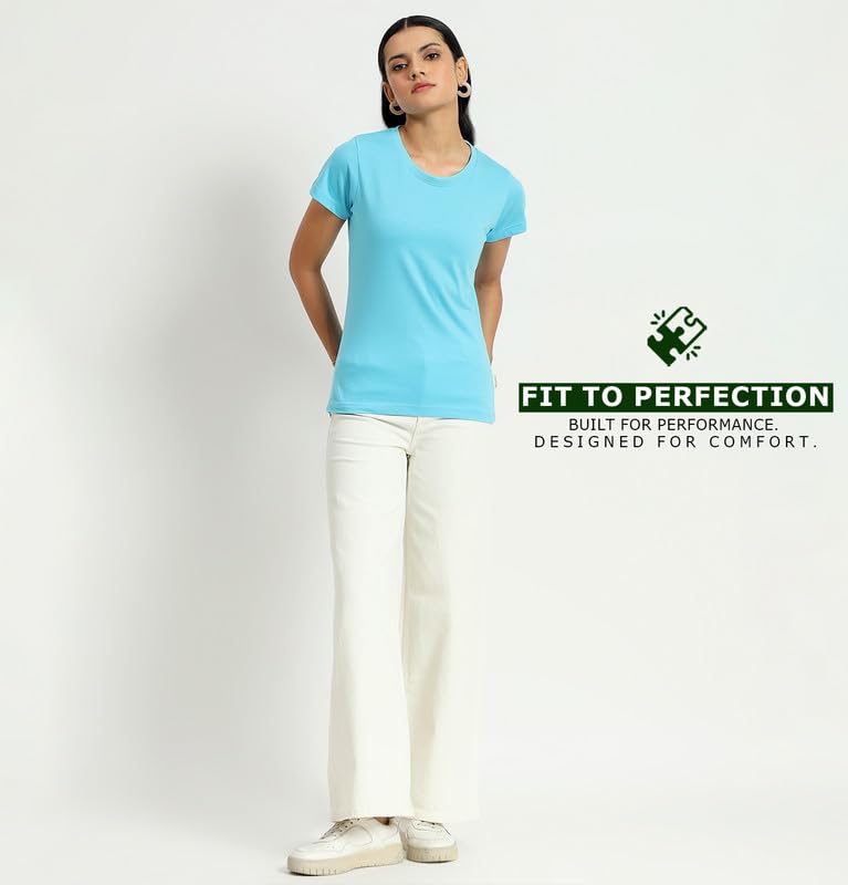 Image of Sleepynuts Women's Plain Round Neck Regular Fit Half Sleeve Cotton T Shirt