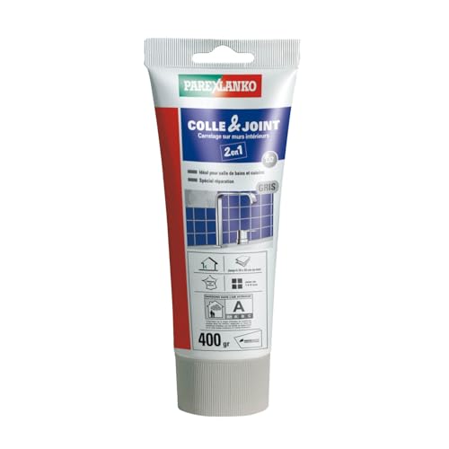 Parexlanko - Colle carrelage et joint en pâte - Colle & Joint 2 en 1 - Gris - Pour mur intérieur - Spécial pièces humides - Prête à l’emploi - 400g