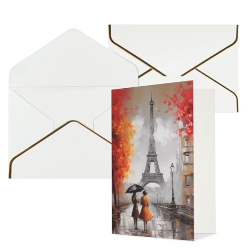 STVYUKL グリーティングカード 白い封筒付き Thinking of You Card エッフェル塔 パリ 絵画 Happy Birthday 結婚式 招待状 空白のメモカード あらゆる機会用 4x6
