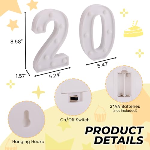 Image of LED Light Up Numbers, Marquee Number Sign for 20th Birthday Decor(20) | Battery Powered LED Lighted Numbers, Marquee Light Up Sign for Birthday Party Centerpieces Home Wall Decor Night Light
