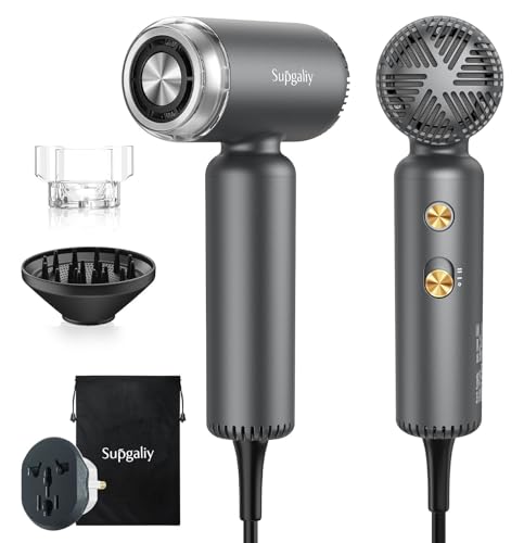 Dual Voltage Hair Dryer, High-Speed Ionic Blow Dryer for Fast Drying, Travel Compact Hair Blow Dryer with Magnetic Curly Diffuser for Home, Portable Hairdryer International 110-240V