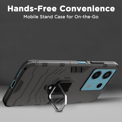 Image of Pikkme Redmi Note 13 5G Back Cover | D5 Tough Armor Bumper | 360 Protection Case | Ring Holder Stand Case for Redmi Note 13 5G (Black)