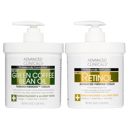 Advanced Clinicals Creme corporal Retinol + óleo de grão de café verde térmico - loção corporal firmadora, conjunto de cuidados com a pele para mulheres e homens | Conjunto hidratante corporal e