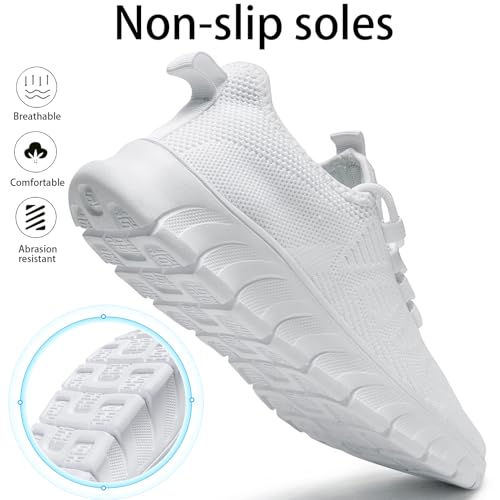 Men Tennis Shoes Running Shoes - Gym Sneakers Shoes Walking Workout Shoes Non Slip Walking Athletic Slip on Breathable Mesh Comfortable Lightweight Casual Fashion Sports Shoes White 122
