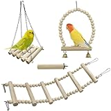 Small Parrots Cage Swing Toys for Budgies Parakeet Parrotlets Lovebirds Small Conures Cockatiels - Hanging Chewing Standing Climbing Natural Wood Birds Toy (4 Packs Natural #)