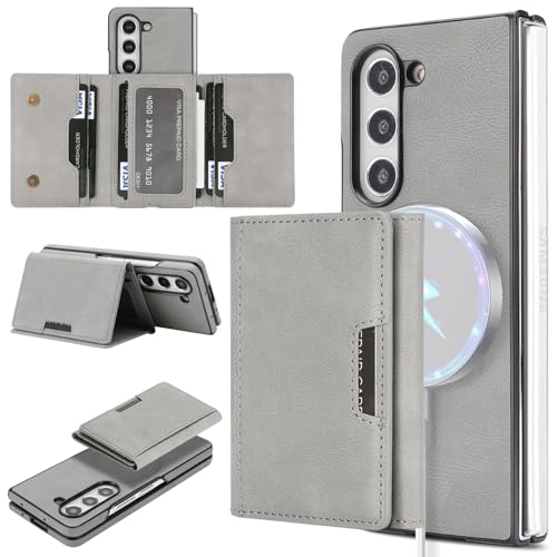 Étui en cuir pour Samsung Galaxy Z Fold 7 rabat premium magnétique gris