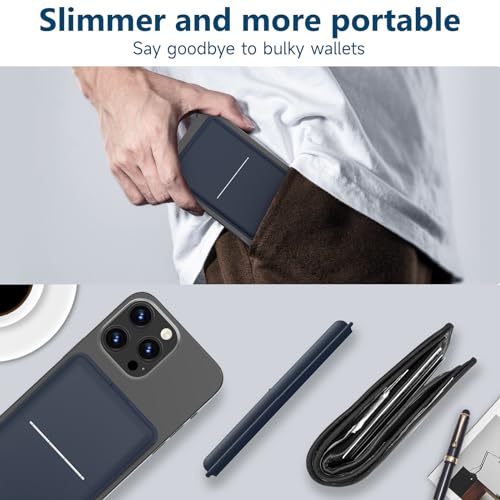 Image of Asstar Magnetic Wallet Compatible with MagSafe Wallet for 3 Cards, Blue | Adjustable Wallet Stand for Apple, Magnetic Card Holder Wallet for iPhone 17 /16 /15 /14 /13 /12 Series, Twill PU Leather