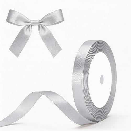 G2PLUS Silver Gray Satin Ribbons 10mm: Thick Deocrative Gift Wrap Ribbons for Crafting Party Decoration 22m