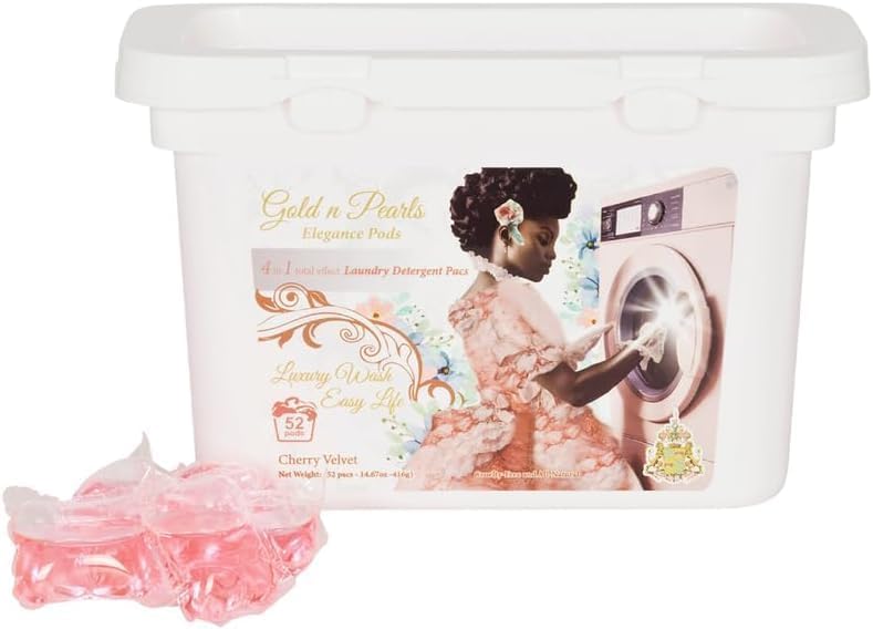 Gold n Pearls 4-in-1 Laundry Detergent Pods, Cherry Velvet Scent, 52 Count - Stain Remover, Fabric Softener, Deep Cleaning, Long-Lasting Fresh Cherry Fragrance, HE & Cold Water Compatible
