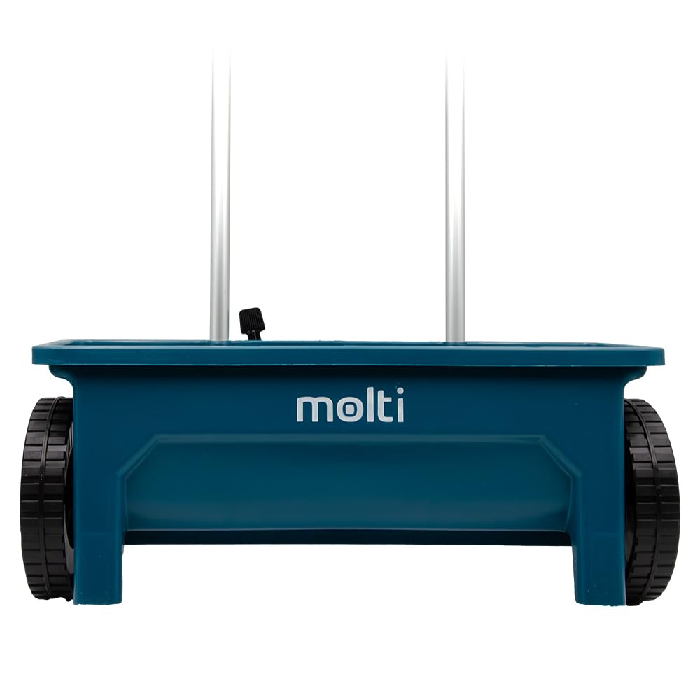 molti Streuwagen Sämaschine 3L 12L 14L Handstreuwagen mit Doppelschubbügel Rasensämaschine Düngerstreuer Salzstreuer Streuer Saatgutstreuer für Rasendünger, Streusalz Rasensamen (12 Liter, Blau)