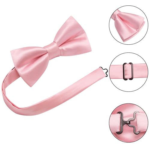 Image of Hi-Tie 5Pcs Mens Solid Color Silk Tie Satin Pretied Bowtie Lapel Pin for Men Handkerchief Cufflink Wedding Gift Box