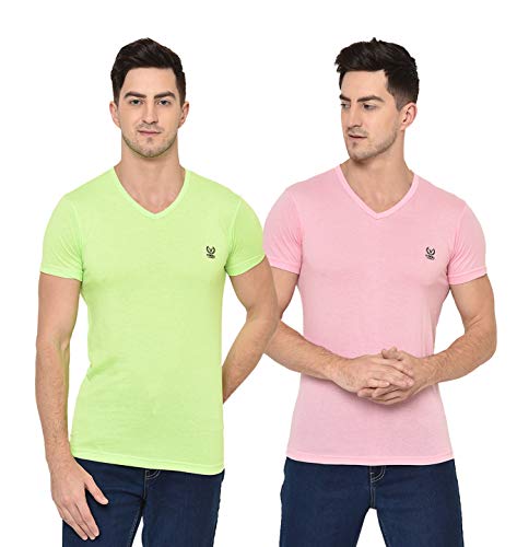 Image of Mack Jonney - Regular Fit Cotton Blended T-Shirts for Men (Pack of 2)-V 0002-P