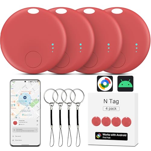 Rastreador de aire Android, 4 Rastreador de Objetos Bluetooth, Smart Tracker Tag Funciona con la aplicación Google Localizar (solo Android), Android Smart Trazador Tag para llaves, equipaje-Red