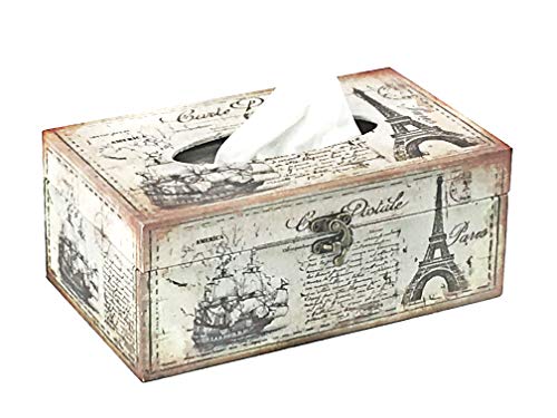 Bellaa 28267 Paris Pattern Rectangular Tissue Box Wood Cover #TOP1