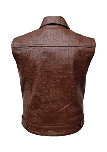 Mens Brown Alligator/Crocodile Leather Motorcycle Biker Style Vest Waistcoat3