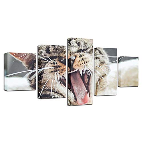 Mur vide ? Habillez-le avec l'impression toile 5 pièces dents de chat