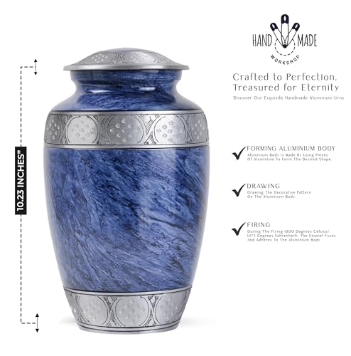YATSKIA Blaue Metallurne für Asche Mama & Papa – Urne für Erwachsene Asche männlich & weiblich – Graburnen für Erwachsene menschliche Asche – Große Beerdigung dekorative Urne – Menschliche Überreste