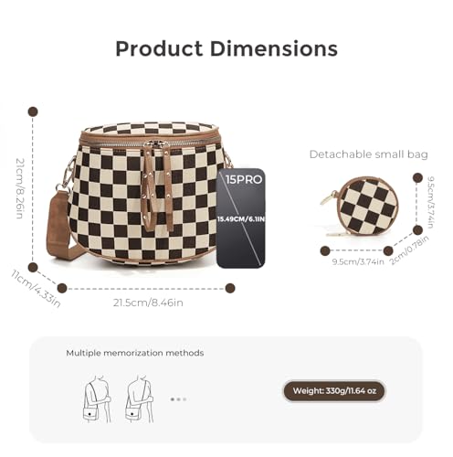 Image of 2 Pcs Checkered Crossbody Bags for Women Bum Bag Checkered Cross Body Sling Backpack Hobo Satchels Shoulder Wallet Purses