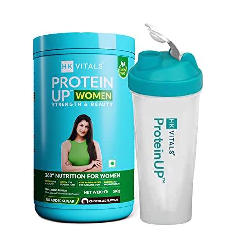 HealthKart HK Vitals ProteinUp Women, Vegetarian Protein with Soy, Whey, Collagen Builder Blend & Biotin, for Strength & Beauty, No Added Sugar (Chocolate, 500 g) with Shaker, 600 ml (Combo Pack) HealthKart HK Vitals ProteinUp Women, Vegetarian Protein with Soy, Whey, Collagen Builder Blend & Biotin, for Strength & Beauty, No Added Sugar (Chocolate, 500 g) with Shaker, 600 ml (Combo Pack)