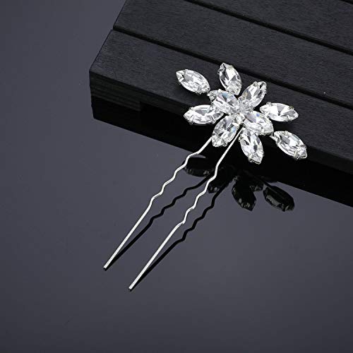 Bride Wedding Crystal Hair Pins Silver Decorative Flower Hair Jewelry Accessories for Women Girls Floral Bridal Hair Pieces Pearl Rhinestone Hair Clips Barrette Bridesmaids Headpiece White