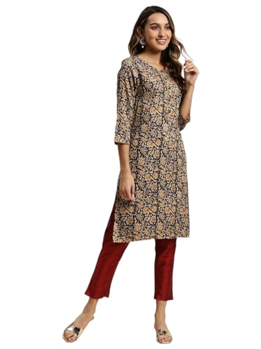 Image of rangita Women Rayon Regular Fit Knee Length Printed Straight Kurti | Kurta